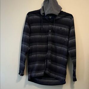 Billabong Black and Gray Plaid Flannel Hooded Shirt